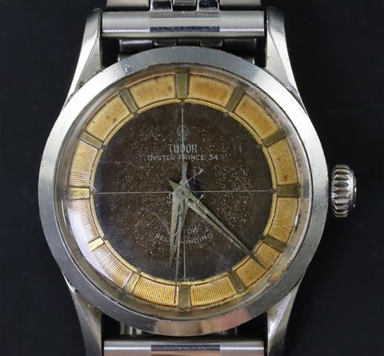 A gentlemans late 1950s stainless steel Tudor Oyster Prince 34 automatic wrist watch,